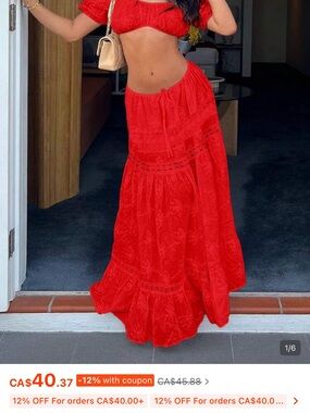 Red Bohemian Tiered Maxi Skirt